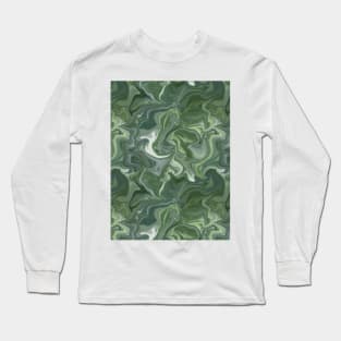 Emerald Green Silk Marble - Digital Liquid Paint Long Sleeve T-Shirt